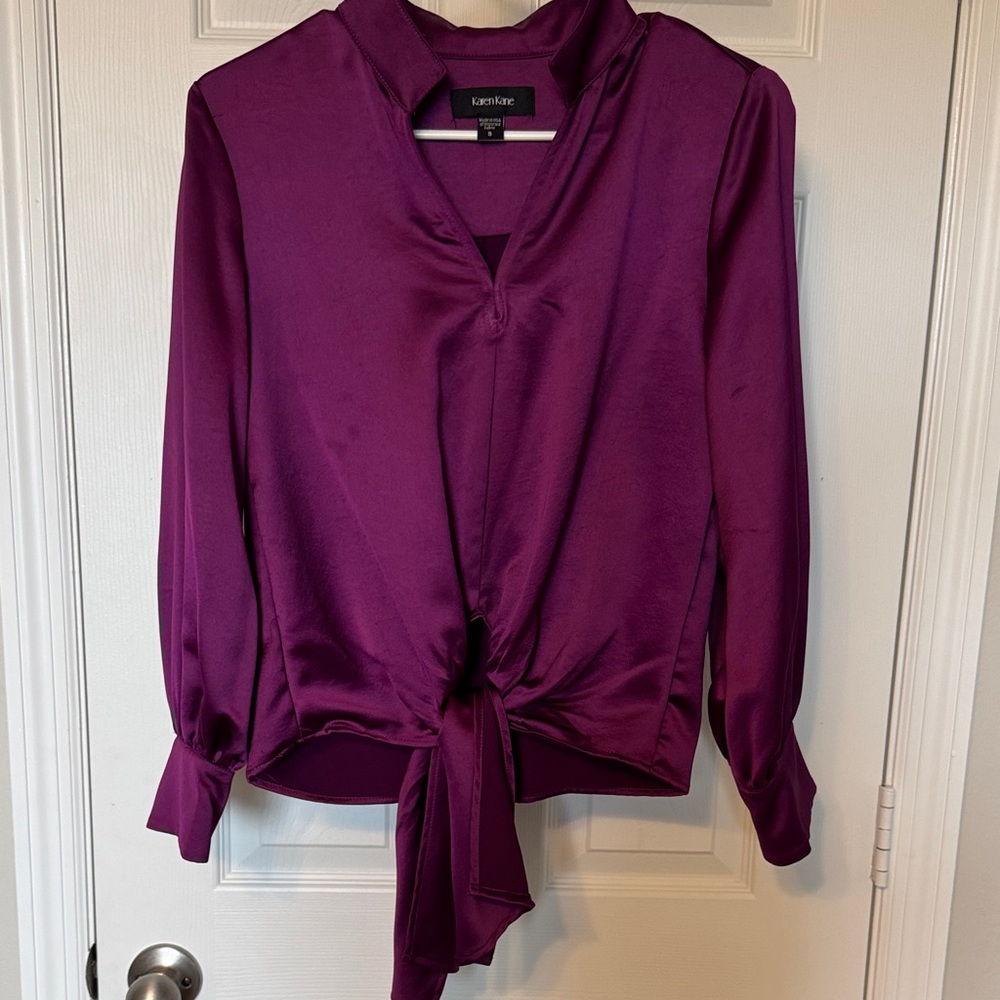 Karen Kane Plum Satin V-Neck Tie-Front Blouse